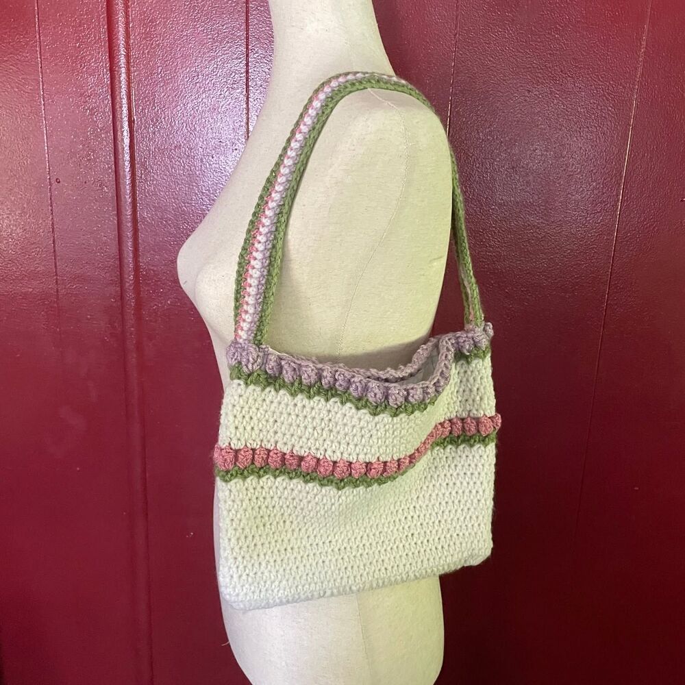 Vintage Handmade Crocheted Lined Tulip Handbag